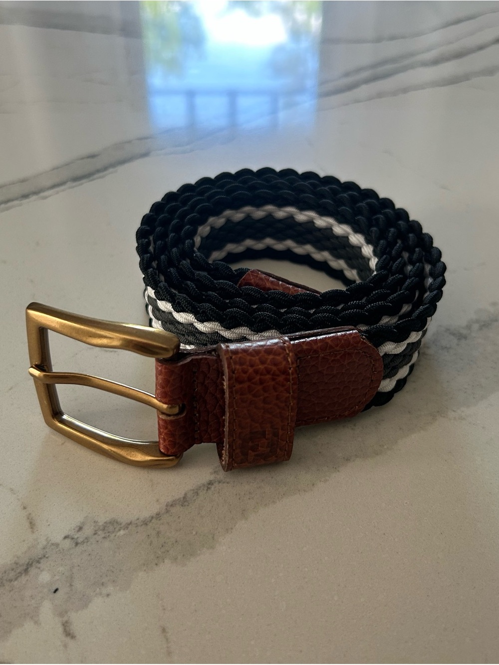 FootJoy Braided Stretch Golf Belt – Black White & Leather